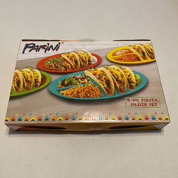 Parini Fiesta Plate Set 4 PC Melamine Multicolored New in Box - Picture 1 of 5